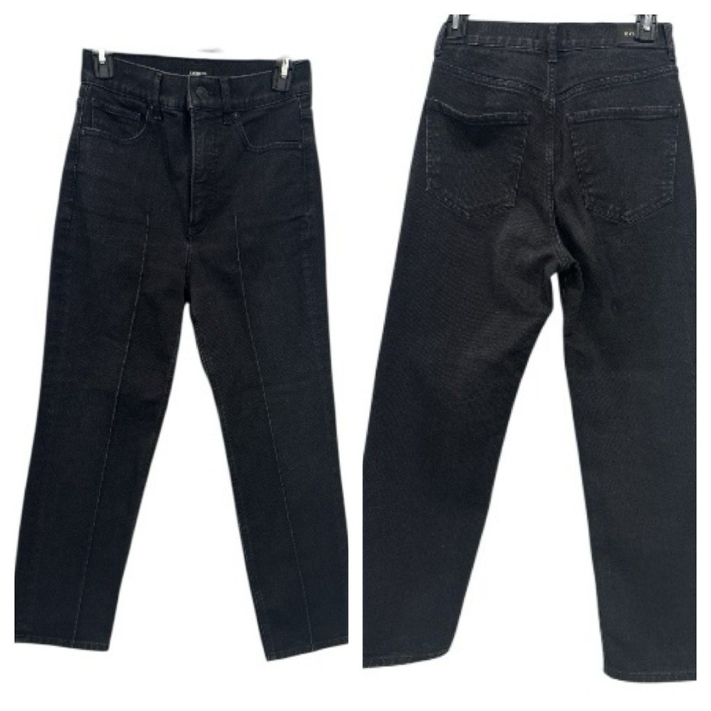 Express High Waisted Black/Gray Wash Straight Ankle Jeans Size 0
